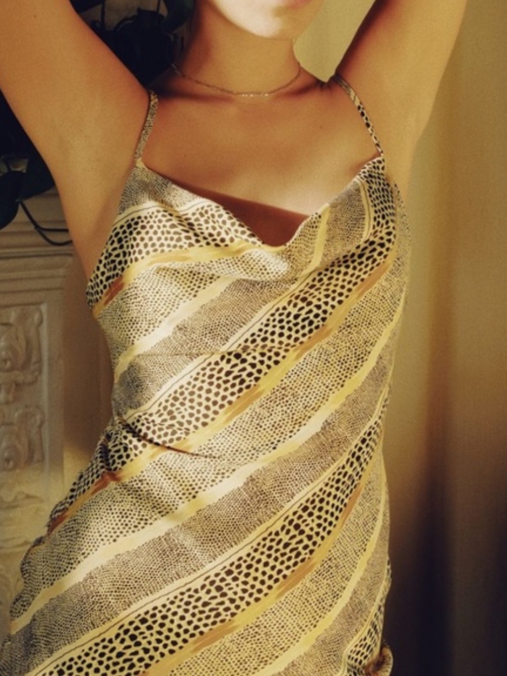 Urban Outfitters Yellow and Brown Cowl Neck Slip Dress